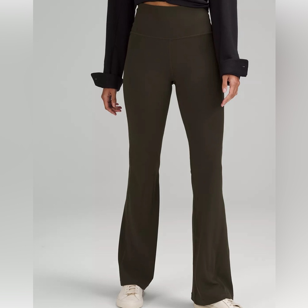 Size 0, but fits 2 Lululemon Dark Olive Groove Super-High-Rise Nulu Flared Pant